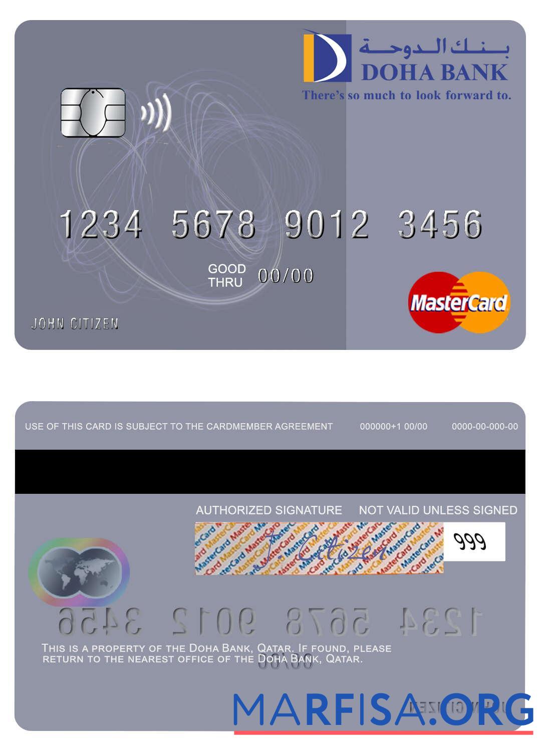 Blank Qatar Doha Bank mastercard example